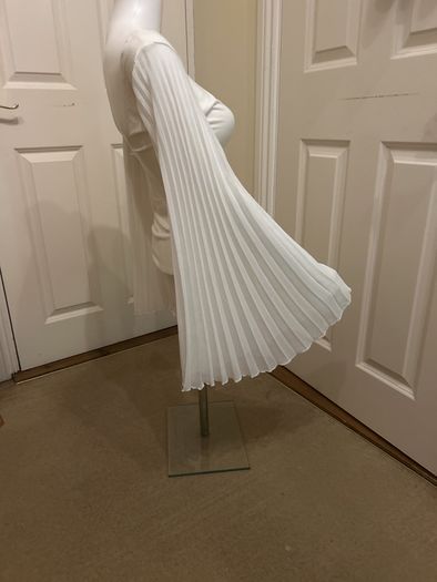 White tunic top, pleated angel wing long sleeves