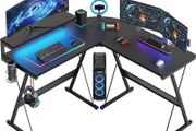 L Shaped Gaming Desk Computer Desk with LED Lights Monitor Stand 130CM Corner Desk with Cup Holder Headset Hook Ergonomic for Home Office Small Space