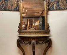 Very Good French Style Gilt-Wood Marble Top Console Table with Mirror