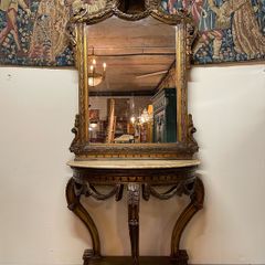 Very Good French Style Gilt-Wood Marble Top Console Table with Mirror