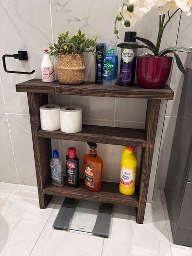Rustic Wood Bathroom Storage in Vintage Black