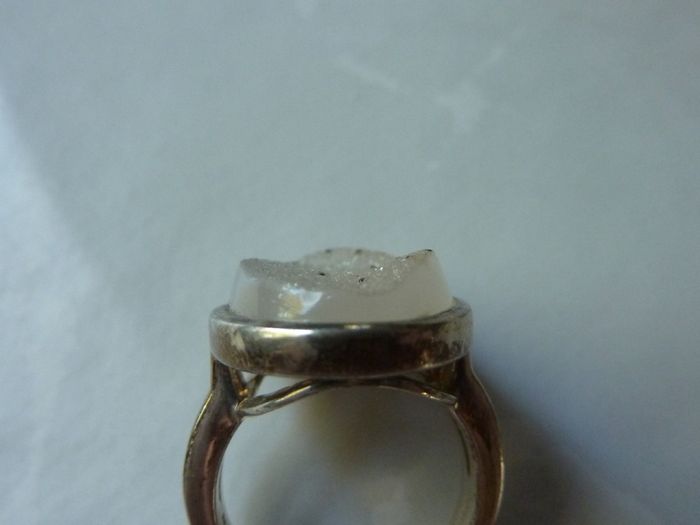 Sterling Silver 925 Large Oval White Druzy Agate Statement Ring Size N Hallmarked 9.9g