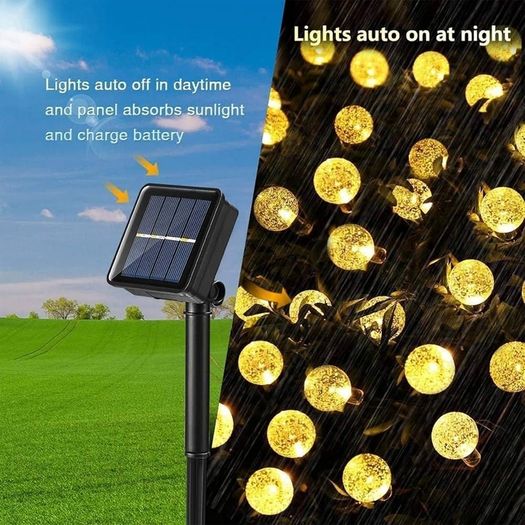 2 Pack Solar Garden Lights Outdoor, Total 72ft 120 LED Solar String Lights Waterproof, Solar Powered Crystal Ball Indoor/Outdoor Fairy Lights Decorative for Garden, Patio, Yard, Parties (Warm White)