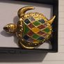 Vintage Gold Tone Multi Coloured Turtle Brooch Image 3