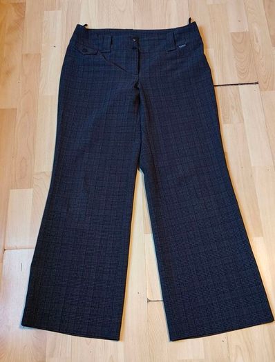 Grey Check Wide Leg Trousers Size 42 Smart Office Elegant
