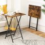 Side Table 2 Set, Folding Tables, TV Tray Table, Snack Table for Eating, Small Sofa End Laptop Drinks Coffee Table for Small Space, Living Room, Industrial, Metal Frame, Rustic Brown (FREE POSTAGE) Image 2