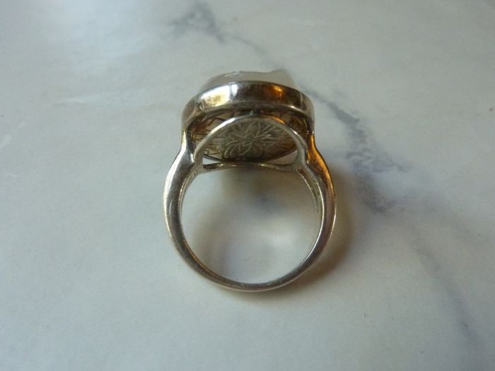 Sterling Silver 925 Large Oval White Druzy Agate Statement Ring Size N Hallmarked 9.9g