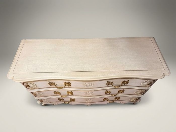 Exquisite Early 20th C. French Serpentine Commode with Gilded Detailing