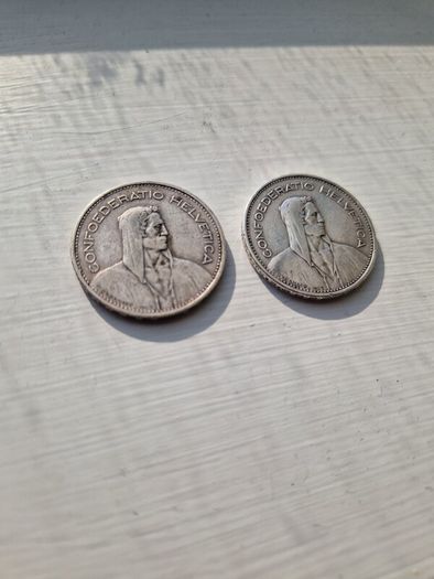 UNDER SPOT 2x Swiss 1932 Silver 5 Francs. Free Post!