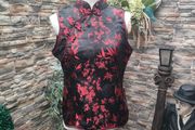 Black and Red silk Sleeveless Oriental Top Small