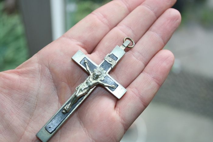 Antique France Ebony Crucifix Pectoral Cross Pendant