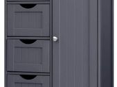Bathroom Floor Storage Cabinet, Wooden Storage Unit with 4 Drawers, Single Door, Adjustable Shelf, for Living Room, Kitchen, Entryway, Grey LHC41GY