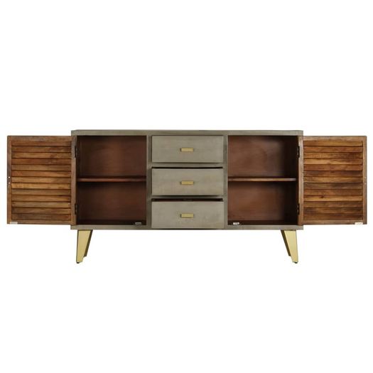 Drawer Cabinet Solid Mango Wood Grey with Brass 140x40x80 cm