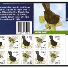 1999 Ireland Blackbird (Phosphor) Definitive Stamp Booklet Mint Never Hinged. Hibernian HB67p.