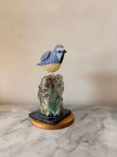 Hand-Carved Blue & Yellow Gemstone Blue Tit