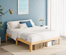 Wood King Size Bed Frame with Metal Slats Support, Platform King Bed Frame, Easy to Install, Noise Free, Sturdy, 30.5 cm High