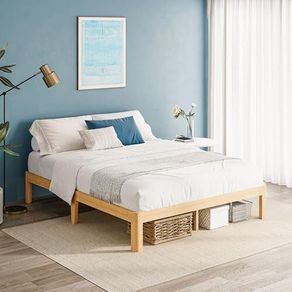 Wood King Size Bed Frame with Metal Slats Support, Platform King Bed Frame, Easy to Install, Noise Free, Sturdy, 30.5 cm High