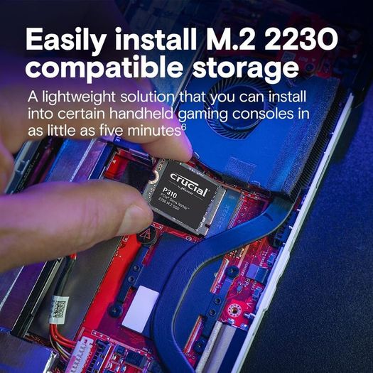 Crucial P310 SSD 2TB M.2 2230 NVMe PCIe Gen4 Internal SSD, Up to 7,100 MB/s, Compatible with Steam Deck, ASUS ROG Ally, MSI Claw & Microsoft Surface, Solid State Drive - CT2000P310SSD2