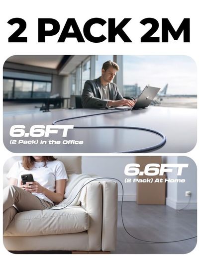 240W USB C to USB C Cable [2-Pack 2m] USB C Charger Cable, Nylon Type C Charger Cable Fast Charging for iPhone 17 16 15 Pro Max, MacBook Pro/Air, iPad Pro, Galaxy S25 S24, Switch 2, Steam Deck