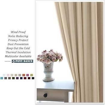 NEW SALE | Beige Thermal Curtains - Eyelet Short Cream Curtains Room Darkening & Noise Reducing Curtain Panels for Kitchen Bedroom, 2 PCs, Wide 46 inch by Drop 54 inch