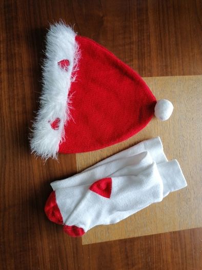 Christmas dress, hat, tights. 3-4yrs
