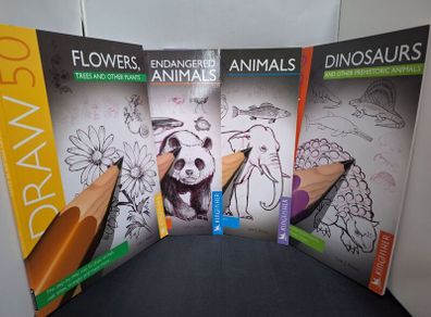 SALE! Set of 4 DRAW 50 drawing books: Dinosaurs, Flowers, Animals and Endangered Animals