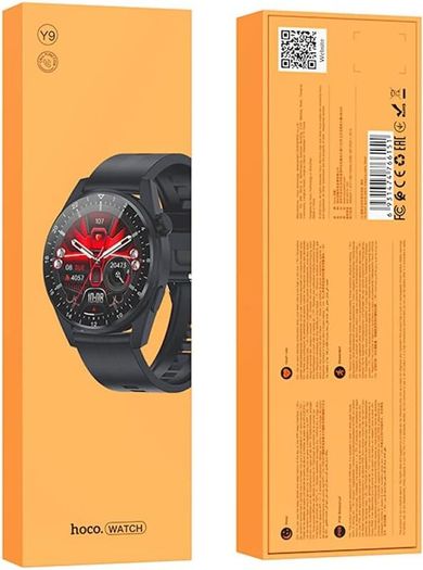 Hoco Y9 - Smart Sports Watch Call Version, Screen: TFT 1.32 Inch, 3.5D Touch Screen, IP68 Waterproof, BT V4.0, Support Multiple Exercise Modes, Heart Rate, 19 Languages - Black