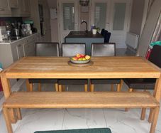 Solid Oak Dining Table, Chairs and Bench