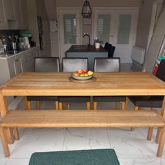 Solid Oak Dining Table, Chairs and Bench