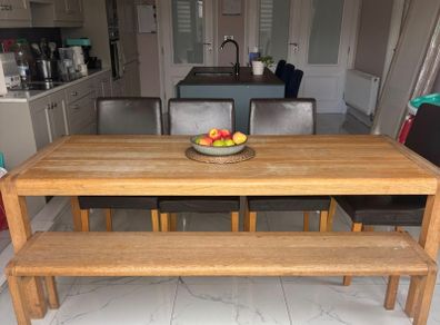 Solid Oak Dining Table, Chairs and Bench