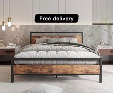 King Size Bed Frame with Wooden Headboard