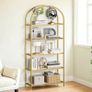 5 Tier Bookcase Tempered Glass Gold Shelves Image 2