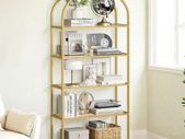 5 Tier Bookcase Tempered Glass Gold Shelves