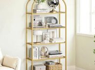 main image for ad 5 Tier Bookcase Tempered Glass Gold Shelves