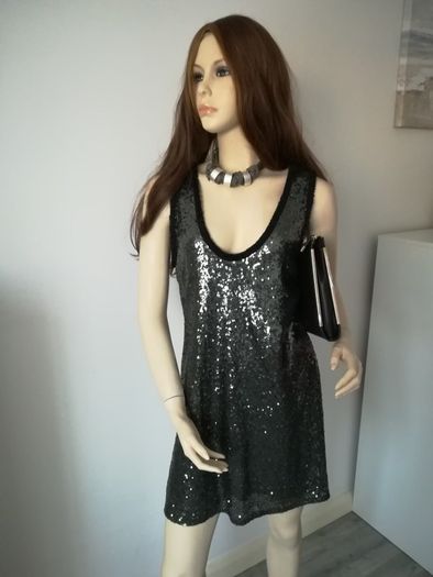 Silver-black Zara dress size M(12) with matching clutch and necklace