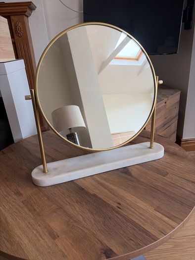 Round Marble & Gold Dressing Table Mirror (Large)