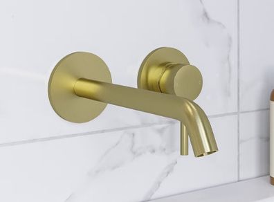 Brushed Brass Wall Mounted Bath Mixer Tap