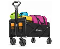 100L Festival Trolley Foldable Trolley Cart on Wheels 100KG/220LBS - Portable Folding Wagon Cart with Drink Holders for Grocery Outdoor Sports Garden Camping