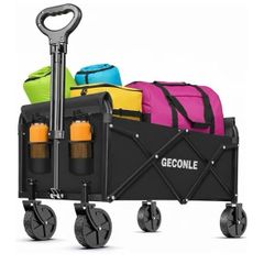 100L Festival Trolley Foldable Trolley Cart on Wheels 100KG/220LBS - Portable Folding Wagon Cart with Drink Holders for Grocery Outdoor Sports Garden Camping