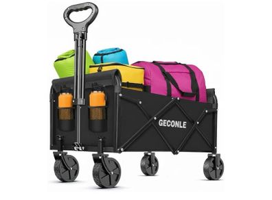 100L Festival Trolley Foldable Trolley Cart on Wheels 100KG/220LBS - Portable Folding Wagon Cart with Drink Holders for Grocery Outdoor Sports Garden Camping