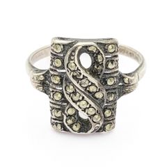 Art Deco Marcasite Sterling Silver Panel Ring