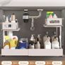 Under Sink Metal Shelf 2 Tier Height Adjustable Kitchen Organizer  White Image 3