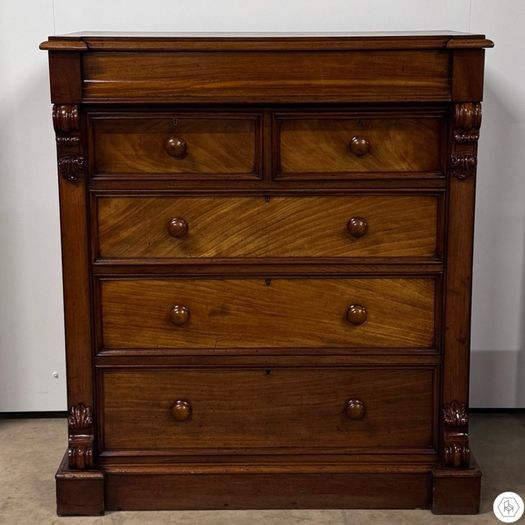 Victorian Scottish Flame Mahogany Chest Of Drawers