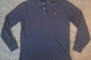 Polo Ralph Lauren Men's M Custom Slim Long Sleeve Polo Shirt Navy Blue Red Pony