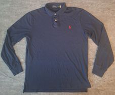 Polo Ralph Lauren Men's M Custom Slim Long Sleeve Polo Shirt Navy Blue Red Pony