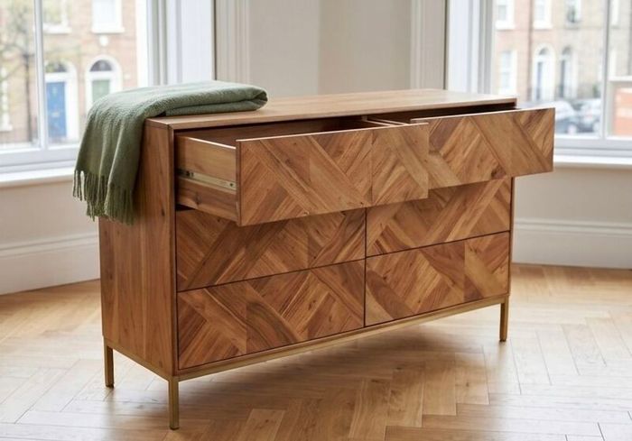 Swoon Norrebro 6 Drawer Chest  Mint Condition Solid Acacia & Brass (Mid Century / West Elm Style)