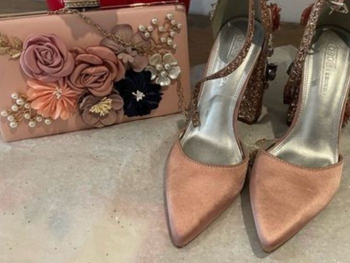 Pink Satin Block Heels Size 4 (37) + Matching Floral Clutch Bag, Wedding/Occasion