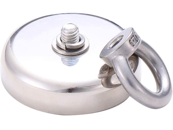 Round Neodymium Eyebolt Fishing Magnet with 20M(66ft) Rope, Super Power N52 Pulling Force 330LB(150KG), Diameter x 60mm Thick x 15mm for Magnet Fishing and Salvage in River