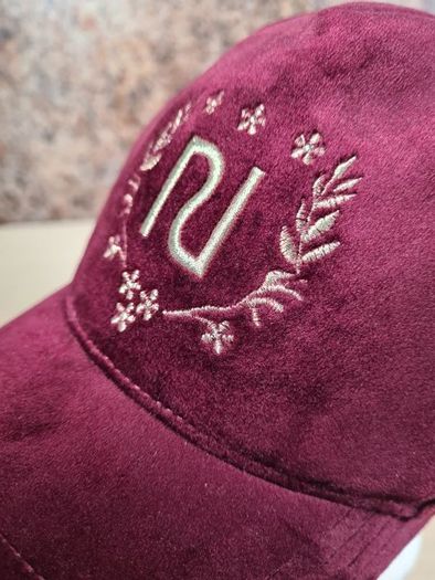 River Island velvet baseball cap hat womens girls burgundy gold