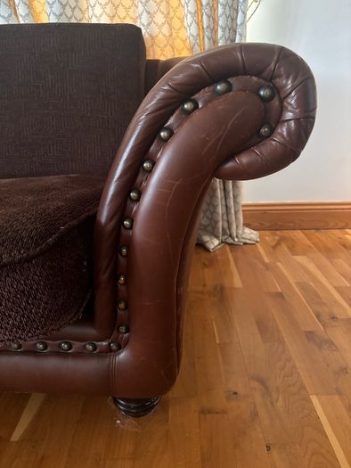 Brown Leather & Fabric 4-Seater Sofa